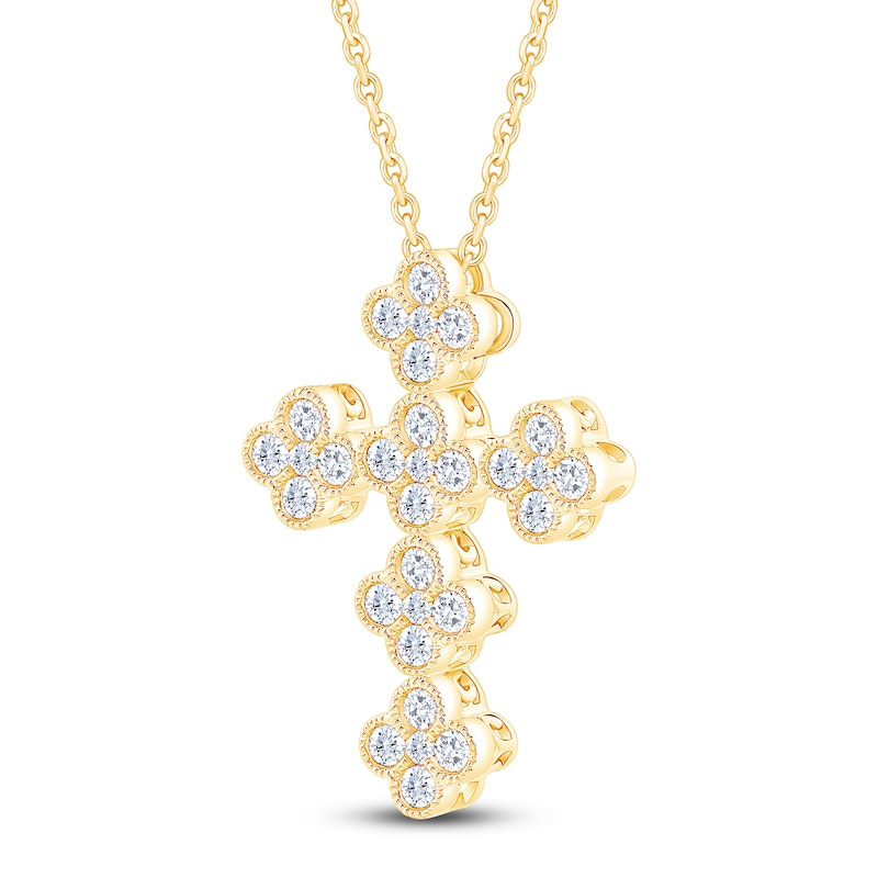 Diamond Clover Cross Necklace 3/4 ct tw 10K Yellow Gold