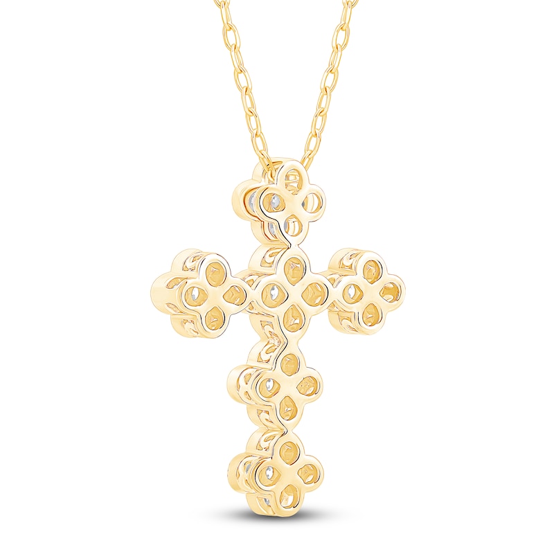 Diamond Clover Cross Necklace 3/4 ct tw 10K Yellow Gold
