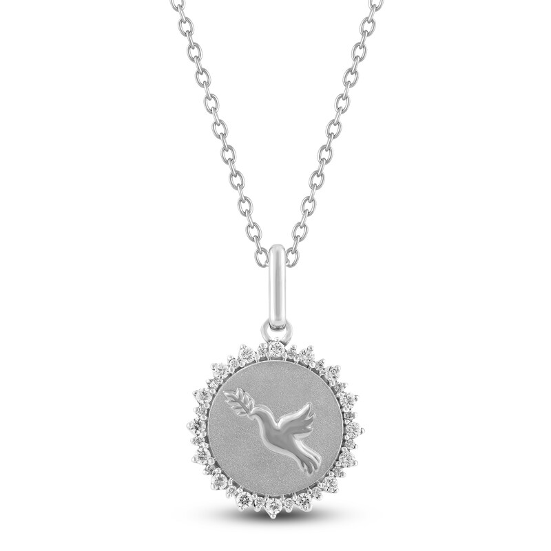 Main Image 1 of Diamond Dove Medallion Necklace 1/4 ct tw Sterling Silver 18"