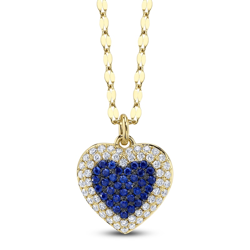 Main Image 1 of Shy Creation Natural Blue Sapphire & Diamond Heart Necklace 1/4 ct tw 14K Yellow Gold 18" JR55011953