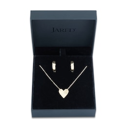 Italia D'Oro Heart Necklace & Hoop Earrings Gifts Set 14K Yellow Gold