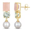 Thumbnail Image 1 of Rectangle-Cut Natural Rose Quartz, Round-Cut Natural Green Quartz & Cultured Pearl Dangle Earrings 14K Yellow Gold