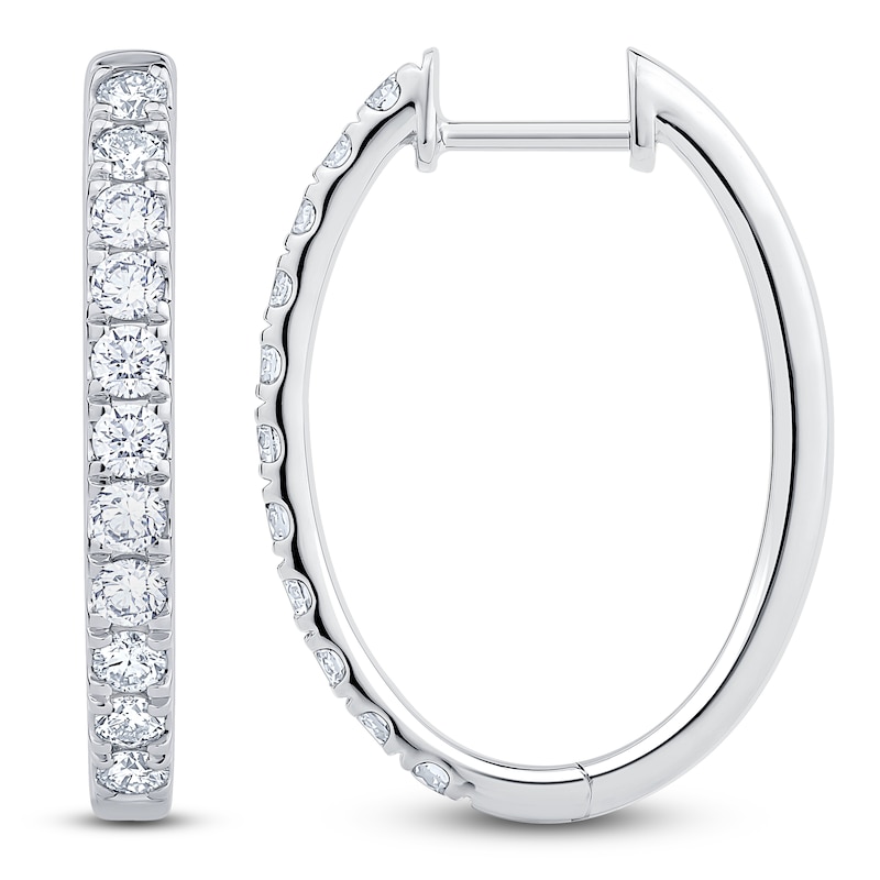 Main Image 1 of Lab-Grown Diamond Oval Hoop Earrings 1 ct tw 14K White Gold