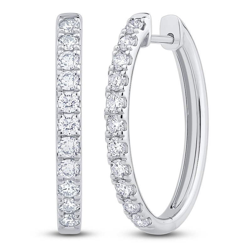 Main Image 2 of Lab-Grown Diamond Oval Hoop Earrings 1 ct tw 14K White Gold