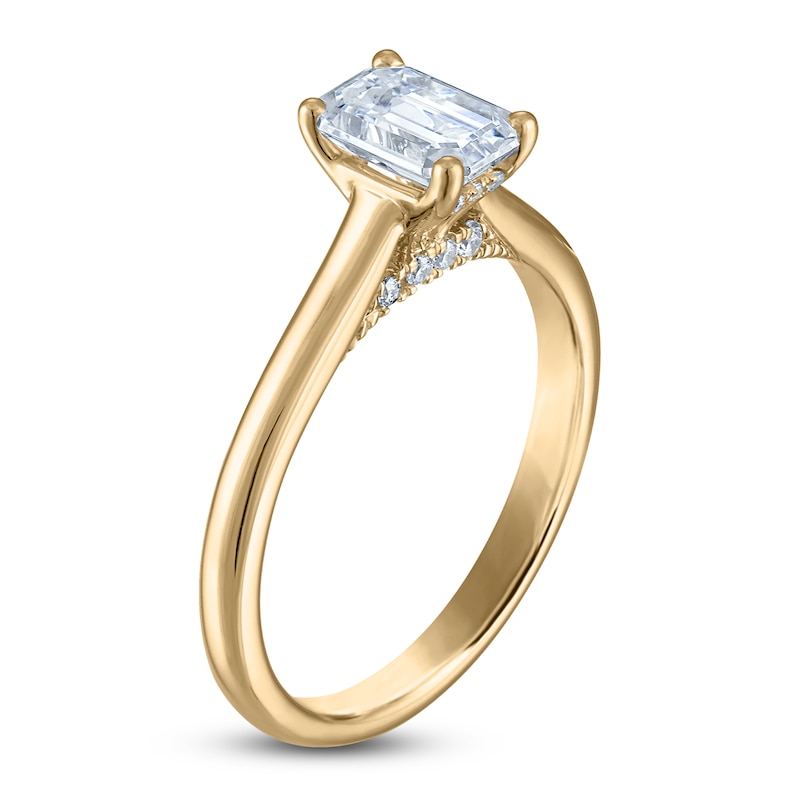 Main Image 2 of Emerald-Cut Lab-Grown Diamond Solitaire Plus Engagement Ring 1 ct tw 18K Yellow Gold (VS2/F)