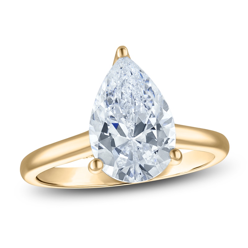 Main Image 1 of Pear-Shaped Lab-Grown Diamond Solitaire Plus Engagement Ring 2-5/8 ct tw 18K Yellow Gold (VS2/F)