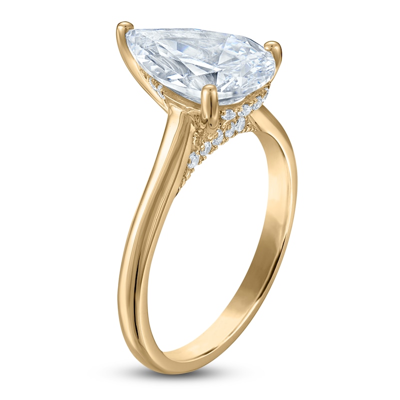 Main Image 2 of Pear-Shaped Lab-Grown Diamond Solitaire Plus Engagement Ring 2-5/8 ct tw 18K Yellow Gold (VS2/F)