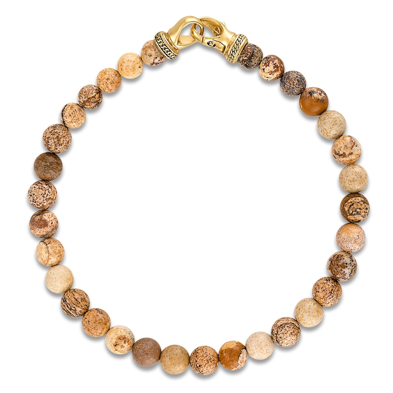 Main Image 2 of 1933 by Esquire Men's Natural Jasper Bead Bracelet 18K Yellow Gold-Plated Sterling Silver 8.5"
