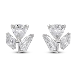 J'Lure Trillion Curved Brilliant-Cut, Lozenge Step-Cut & Tie Step-Cut Lab-Grown Diamond Three-Stone Earrings 2-3/4 ct tw 14K White Gold