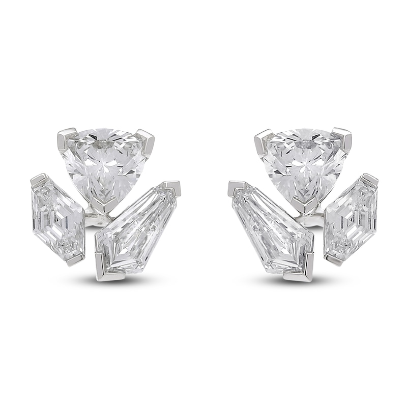 Main Image 1 of J'Lure Trillion Curved Brilliant-Cut, Lozenge Step-Cut & Tie Step-Cut Lab-Grown Diamond Three-Stone Earrings 2-3/4 ct tw 14K White Gold