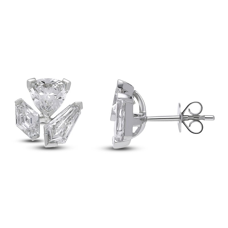 Main Image 2 of J'Lure Trillion Curved Brilliant-Cut, Lozenge Step-Cut & Tie Step-Cut Lab-Grown Diamond Three-Stone Earrings 2-3/4 ct tw 14K White Gold