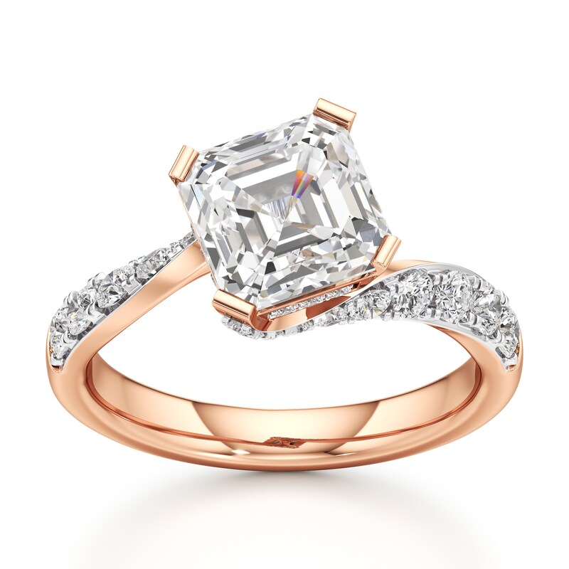 Main Image 1 of J'Lure Square-Emerald Step-Cut Lab-Created Diamond Bypass Engagement Ring 3-5/8 ct tw 18K Rose Gold