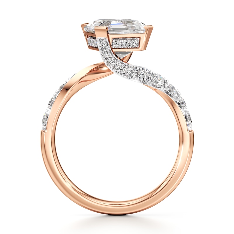 Main Image 2 of J'Lure Square-Emerald Step-Cut Lab-Created Diamond Bypass Engagement Ring 3-5/8 ct tw 18K Rose Gold