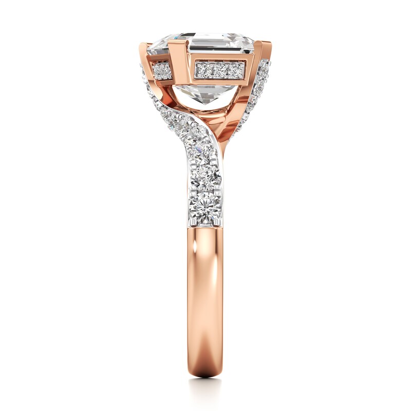 Main Image 3 of J'Lure Square-Emerald Step-Cut Lab-Created Diamond Bypass Engagement Ring 3-5/8 ct tw 18K Rose Gold