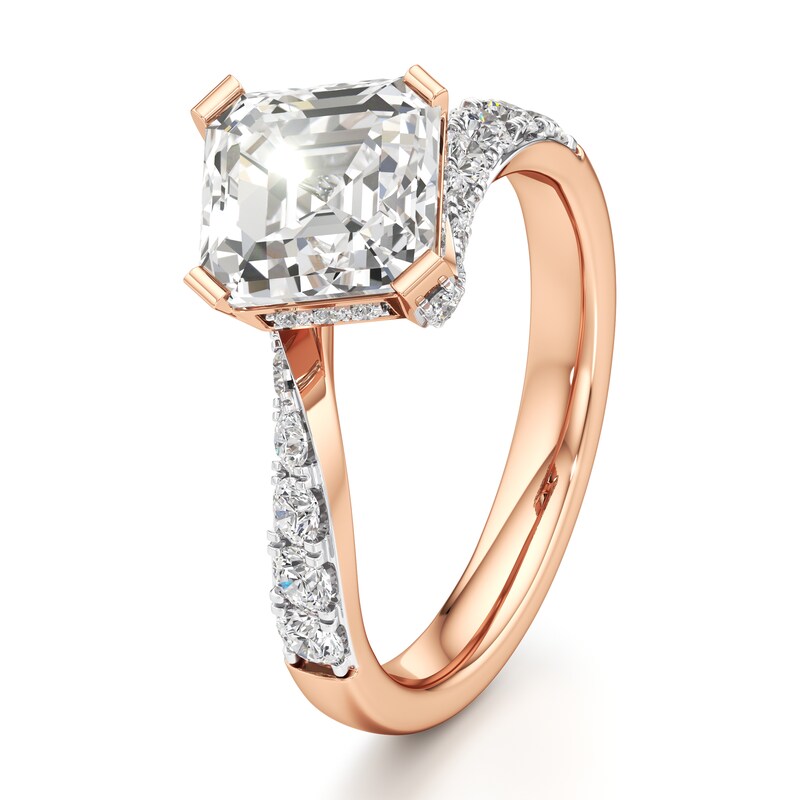 Main Image 4 of J'Lure Square-Emerald Step-Cut Lab-Created Diamond Bypass Engagement Ring 3-5/8 ct tw 18K Rose Gold