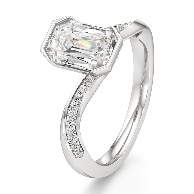 Main Image 4 of J'Lure Imperial-Emerald Step-Cut Lab-Created Diamond Bypass Engagement Ring 2-1/5 ct tw 18K White Gold