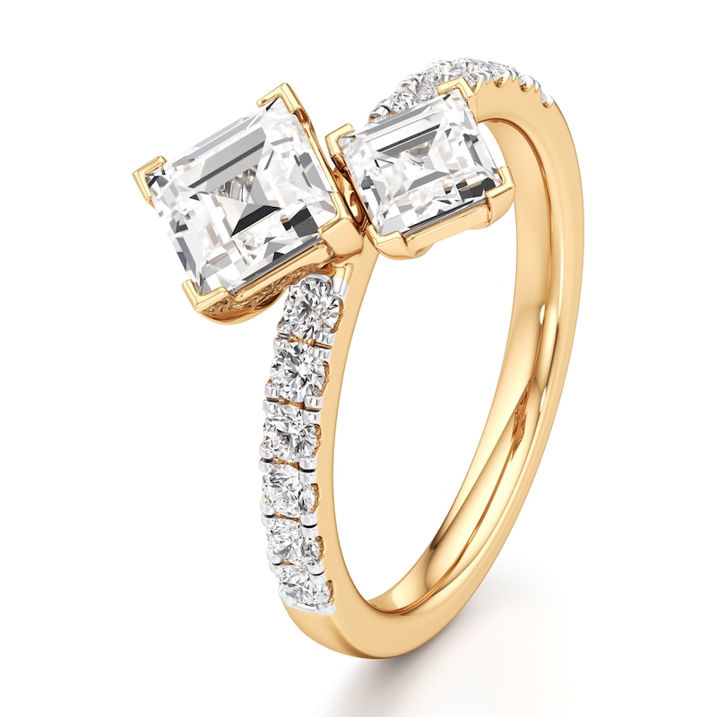 Main Image 4 of J'Lure Carre Step-Cut Two-Stone Lab-Grown Diamond Engagement Ring 1-7/8 ct tw 18K Yellow Gold