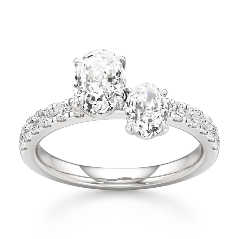 Main Image 1 of J'Lure Oval Step-Cut Two-Stone Lab-Grown Diamond Engagement Ring 1-7/8 ct tw 18K White Gold