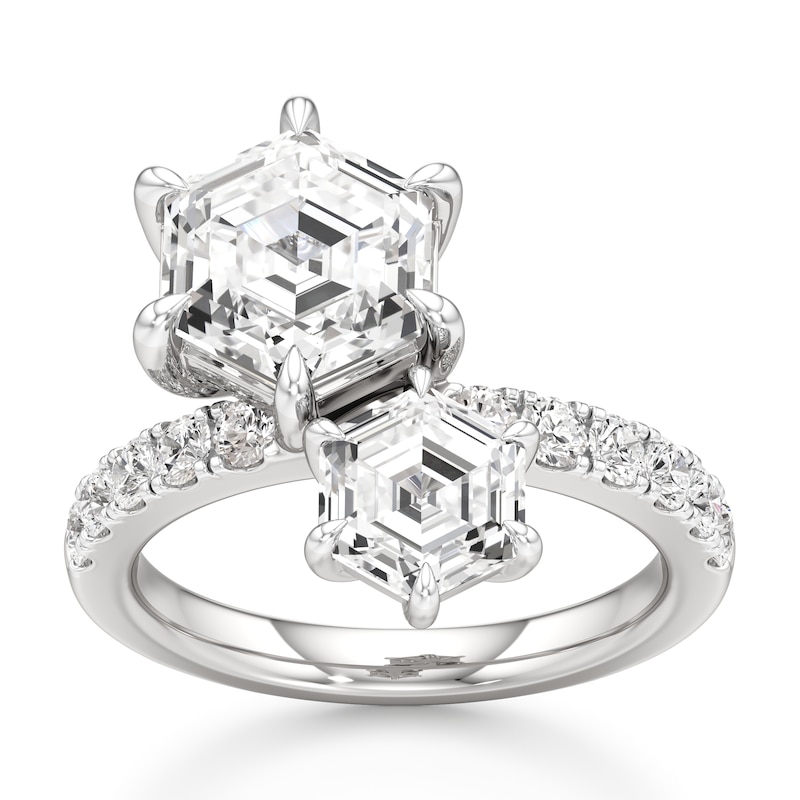 Main Image 1 of J'Lure Hexagon Step-Cut Two-Stone Lab-Grown Diamond Engagement Ring 4-3/4 ct tw 18K White Gold