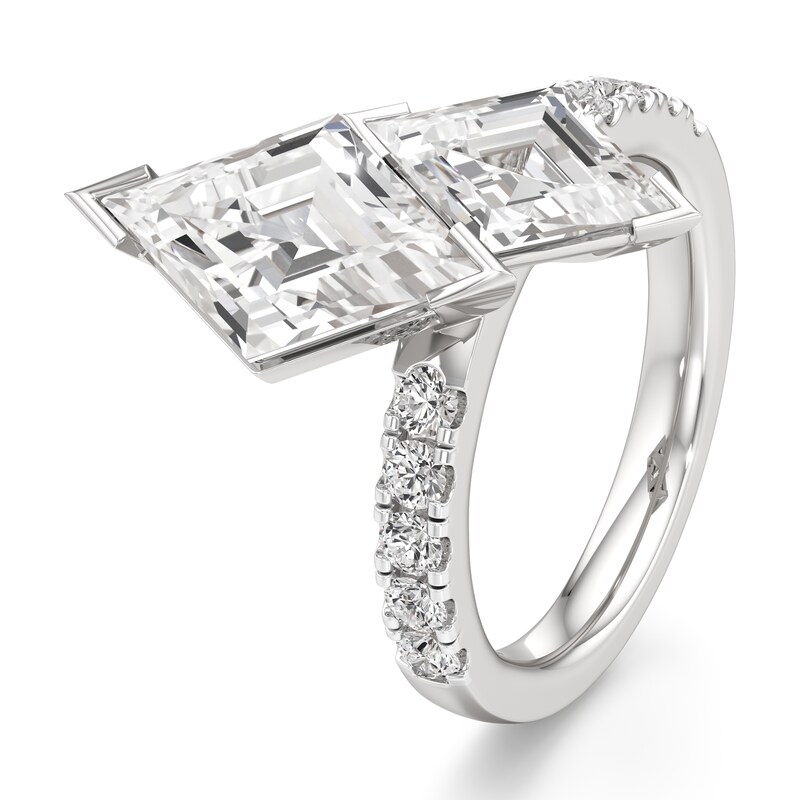 Main Image 4 of J'Lure Lozenge Step-Cut Two-Stone Lab-Grown Diamond Engagement Ring 4-5/8 ct tw 18K White Gold