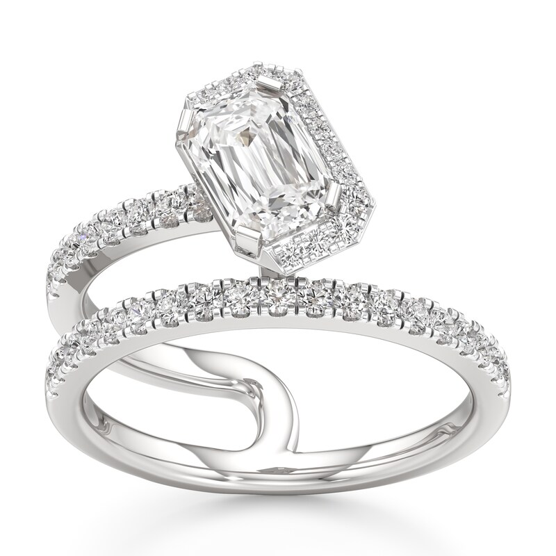 Main Image 1 of J'Lure Imperial-Emerald Step-Cut Lab-Grown Diamond Spiral Engagement Ring 1-3/8 ct tw 18K White Gold