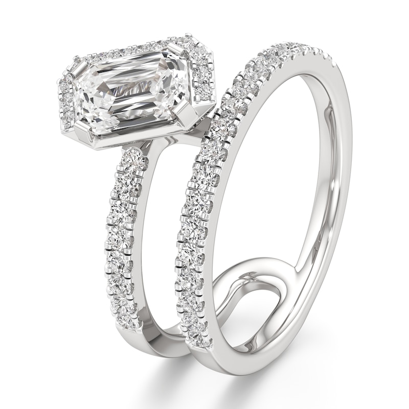 Main Image 4 of J'Lure Imperial-Emerald Step-Cut Lab-Grown Diamond Spiral Engagement Ring 1-3/8 ct tw 18K White Gold