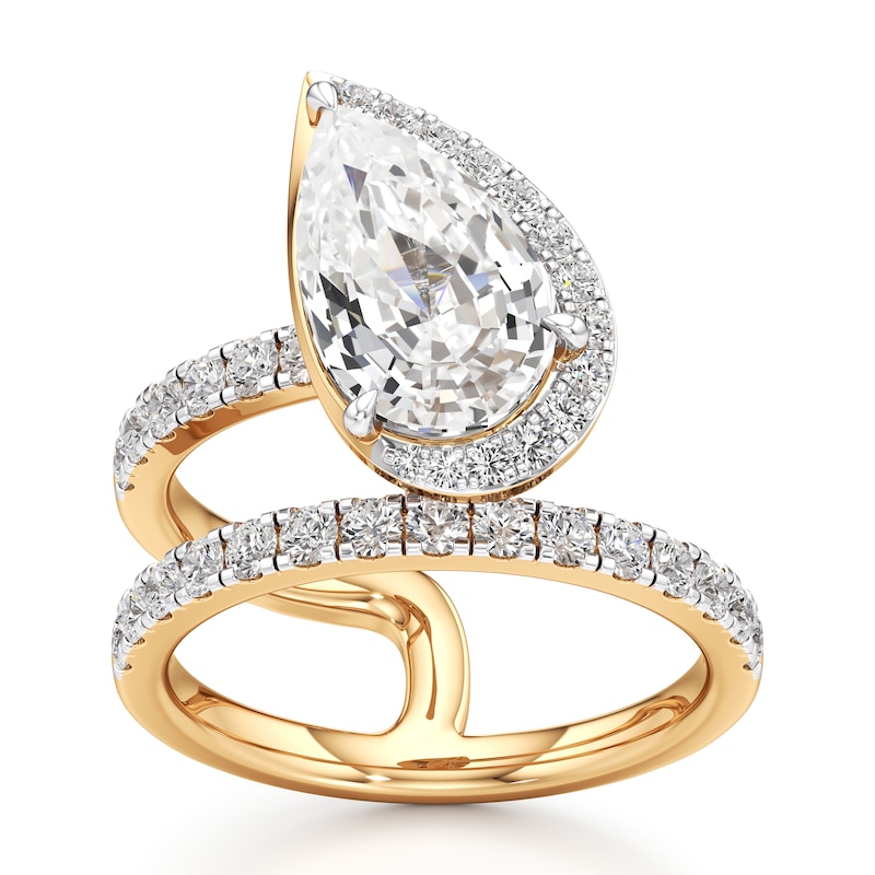 Main Image 1 of J'Lure Pear Step-Cut Lab-Created Diamond Spiral Engagement Ring 3-3/4 ct tw 18K Yellow Gold