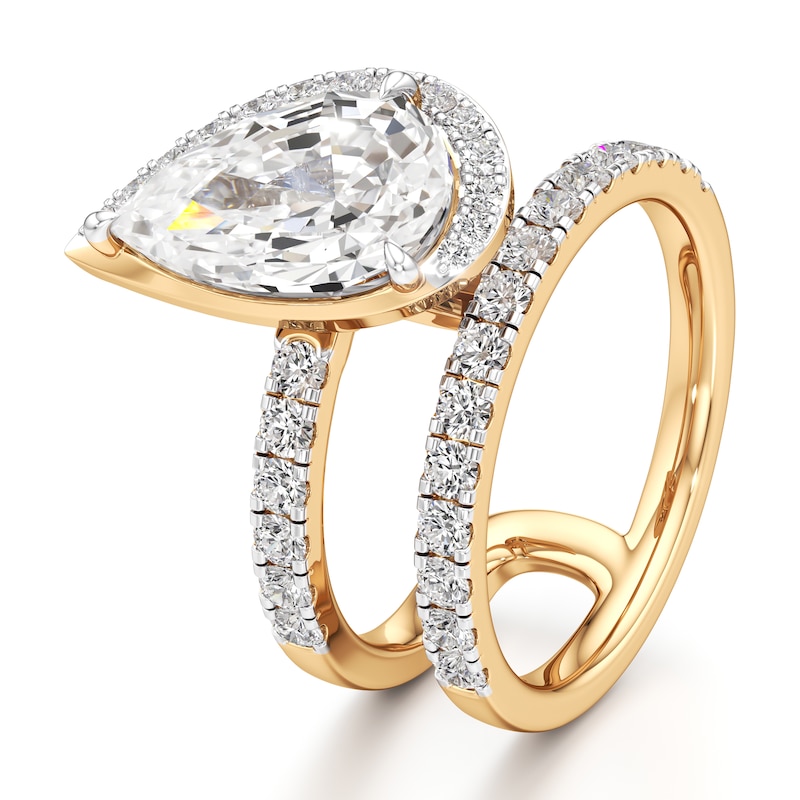 Main Image 4 of J'Lure Pear Step-Cut Lab-Created Diamond Spiral Engagement Ring 3-3/4 ct tw 18K Yellow Gold