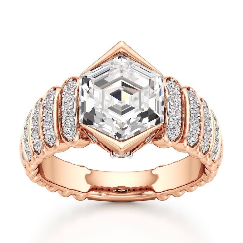 Main Image 1 of J'Lure Hexagon Step-Cut Lab-Grown Diamond Engagement Ring 3-1/2 ct tw 18K Rose Gold
