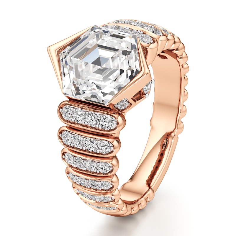 Main Image 4 of J'Lure Hexagon Step-Cut Lab-Grown Diamond Engagement Ring 3-1/2 ct tw 18K Rose Gold