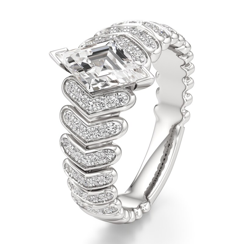 Main Image 4 of J'Lure Lozenge Step-Cut Lab-Grown Diamond Engagement Ring 1-3/8 ct tw 18K White Gold