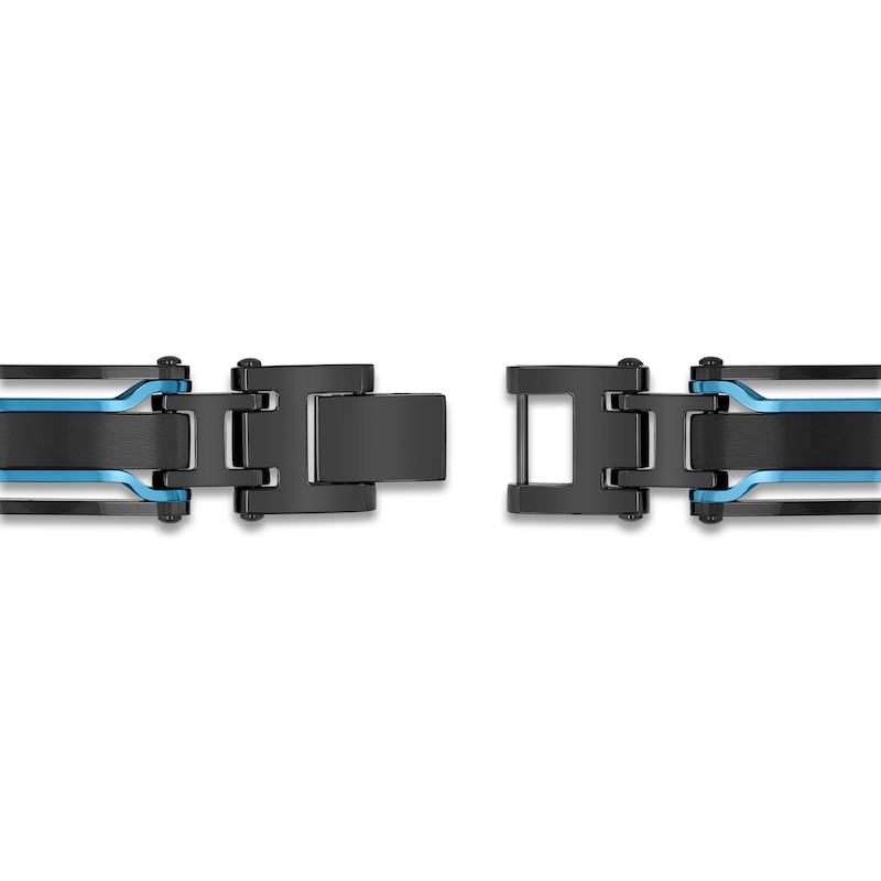 Main Image 3 of Men's Bar Link Chain Bracelet Black & Blue Ion-Plated Stainless Steel 8.5"