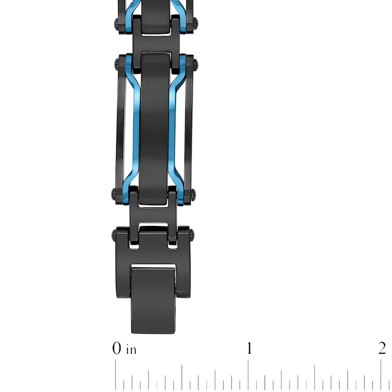 Main Image 4 of Men's Bar Link Chain Bracelet Black & Blue Ion-Plated Stainless Steel 8.5"