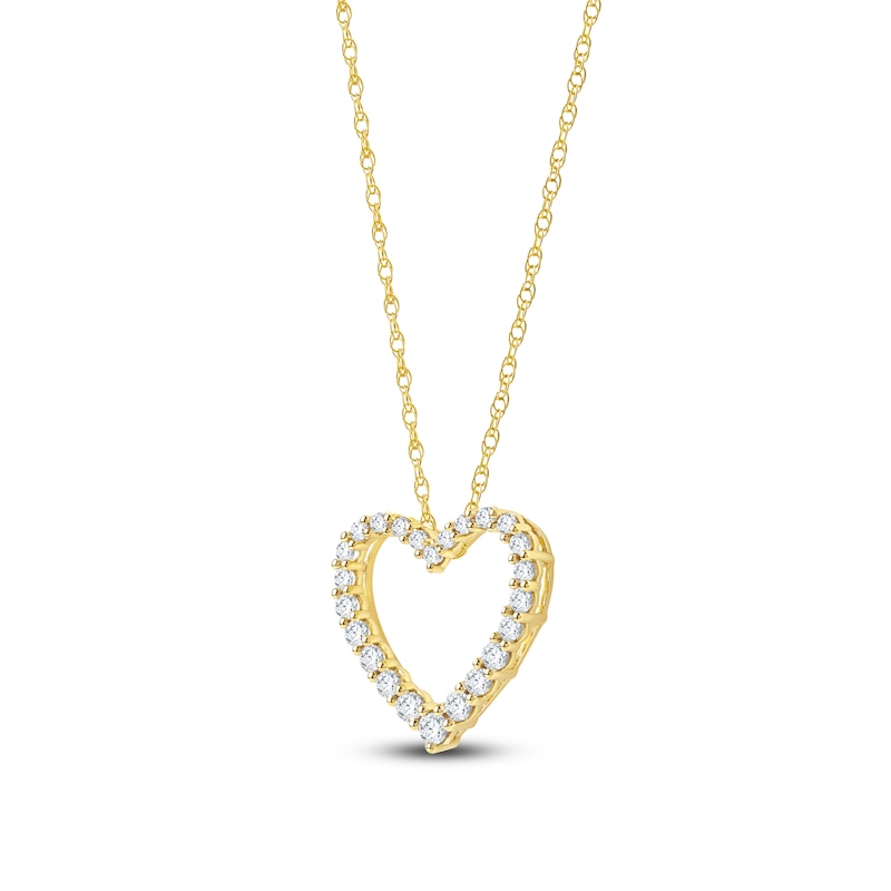 Main Image 2 of Lab-Grown Diamond Graduated Open-Heart Necklace 1/2 ct tw 14K Yellow Gold 18"