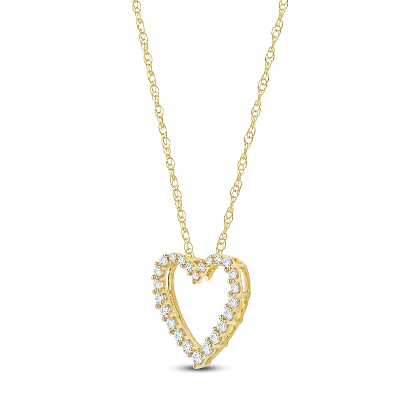 Main Image 2 of Lab-Grown Diamond Graduated Open Heart Necklace 1/4 ct tw 14K Yellow Gold 18"