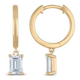 Emerald-Cut Lab-Grown Diamond Solitaire Dangle Hoop Earrings 1-1/2 ct tw 14K Yellow Gold (SI2/F)