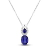 Thumbnail Image 1 of Oval & Pear-Shaped Ceylon Lab-Created Sapphire & Diamond Double Drop Necklace 1/15 ct tw 10K White Gold 18"