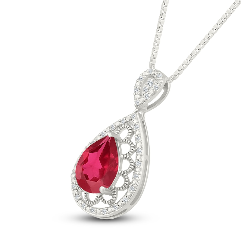 Main Image 2 of Pear-Shaped Lab-Created Ruby & Diamond Filigree Necklace 1/10 ct tw Sterling Silver 18"
