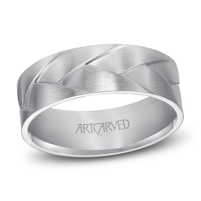Main Image 1 of ArtCarved Men's Brushed Wedding Band 14K White Gold 7mm