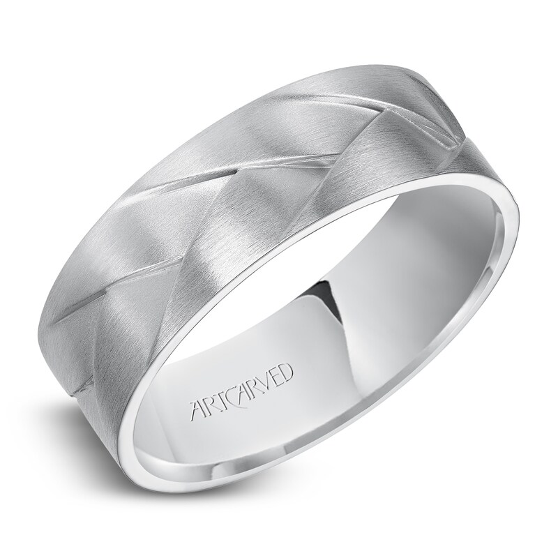 Main Image 2 of ArtCarved Men's Brushed Wedding Band 14K White Gold 7mm