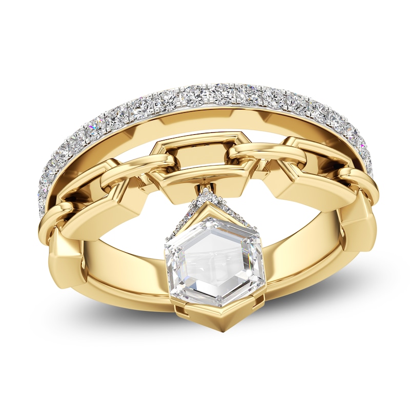 Main Image 1 of J'Lure Hexagon Portrait-Cut Lab-Grown Diamond Chain Link Ring 1 ct tw 14K Yellow Gold