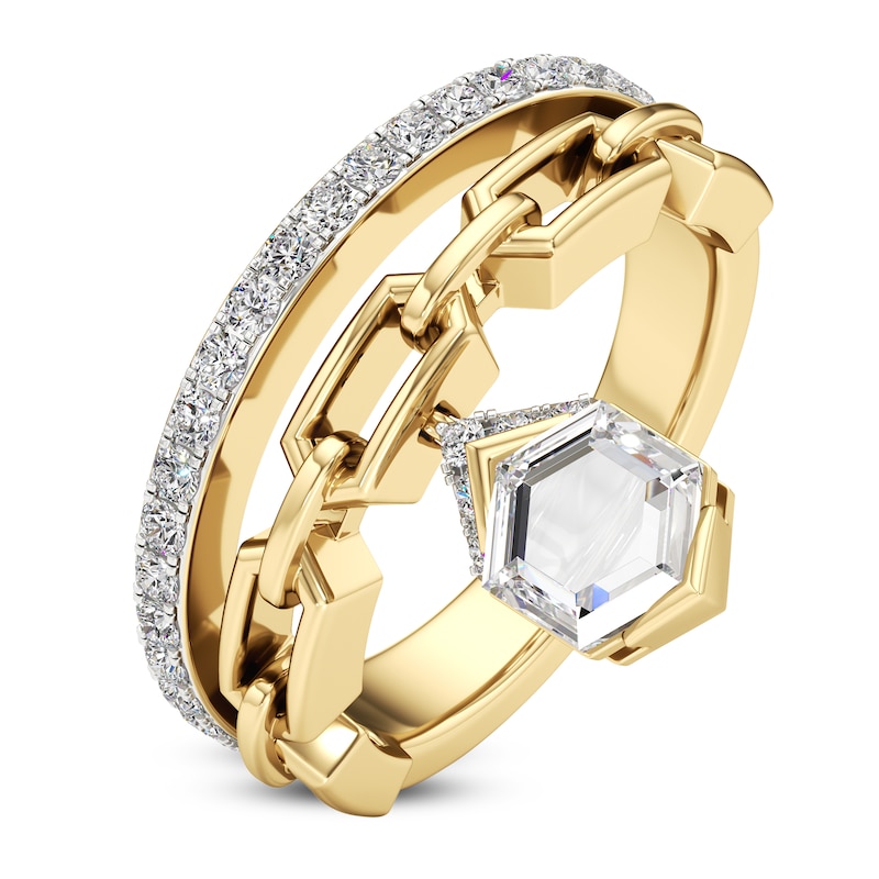 Main Image 2 of J'Lure Hexagon Portrait-Cut Lab-Grown Diamond Chain Link Ring 1 ct tw 14K Yellow Gold