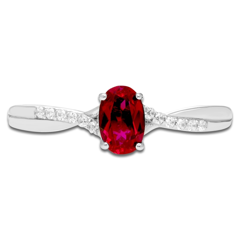Main Image 3 of Oval-Cut Natural Ruby & Diamond Ring 1/20 ct tw 10K White Gold