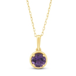 Natural Amethyst Solitaire Necklace 10K Yellow Gold 18"