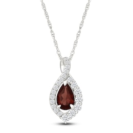 Pear-Shaped Natural Garnet & White Lab-Created Sapphire Teardrop Halo Necklace Sterling Silver 18"