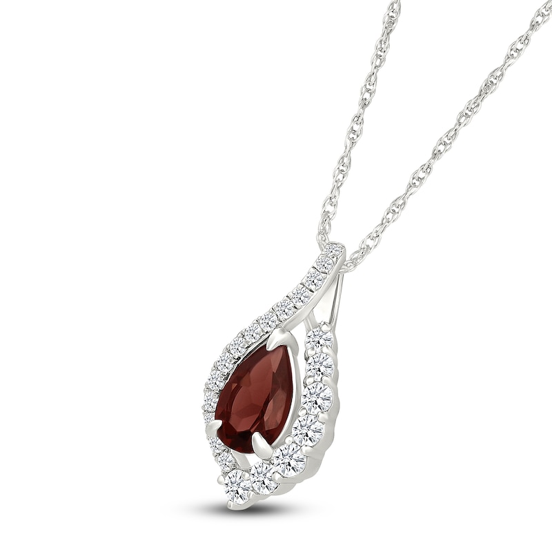 Main Image 2 of Pear-Shaped Natural Garnet & White Lab-Created Sapphire Teardrop Halo Necklace Sterling Silver 18"