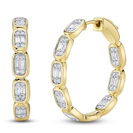 Shy Creation Baguette & Round-Cut Multi-Diamond Hoop Earrings 7/8 ct tw 14K Yellow Gold SC55027003RDD1.00