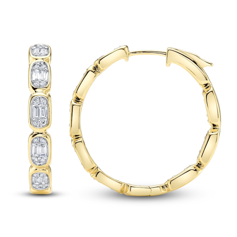 Main Image 1 of Shy Creation Baguette & Round-Cut Multi-Diamond Hoop Earrings 7/8 ct tw 14K Yellow Gold SC55027003RDD1.00