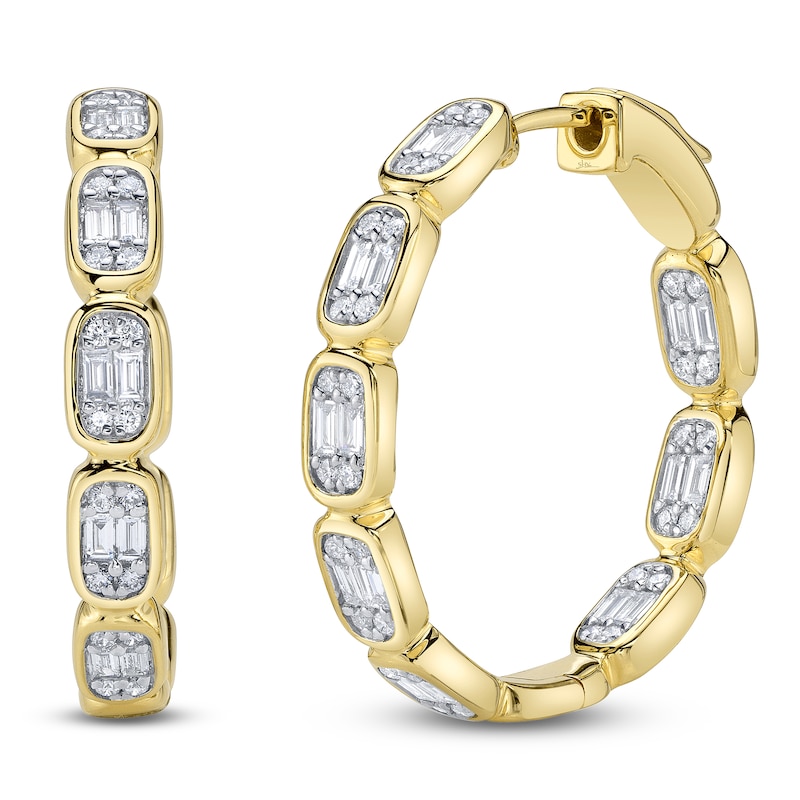 Main Image 2 of Shy Creation Baguette & Round-Cut Multi-Diamond Hoop Earrings 7/8 ct tw 14K Yellow Gold SC55027003RDD1.00