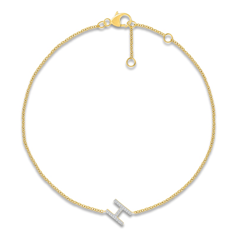 Main Image 1 of Diamond Initial H Bracelet 1/15 ct tw 10K Yellow Gold 7.5"